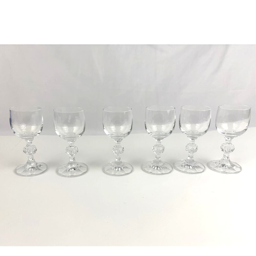 Set of 6 Claudia Liqueur Glasses Cut Knob‎ Stem Lead Crystal Czechoslovakia